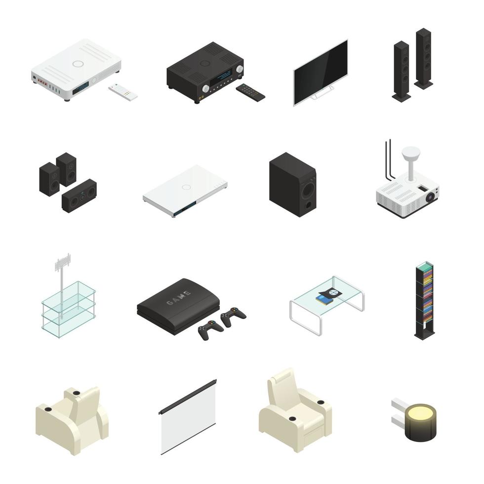 home theater isometric icons vector