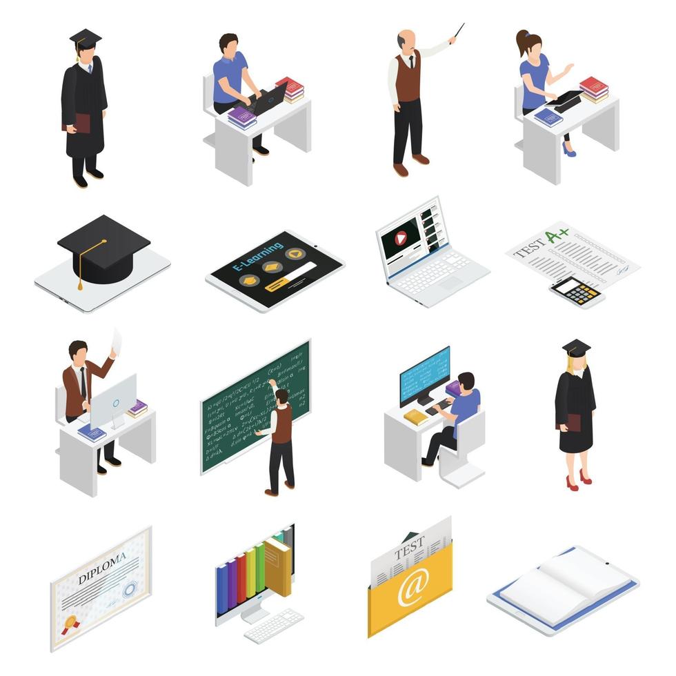 e-learning isometric icons vector