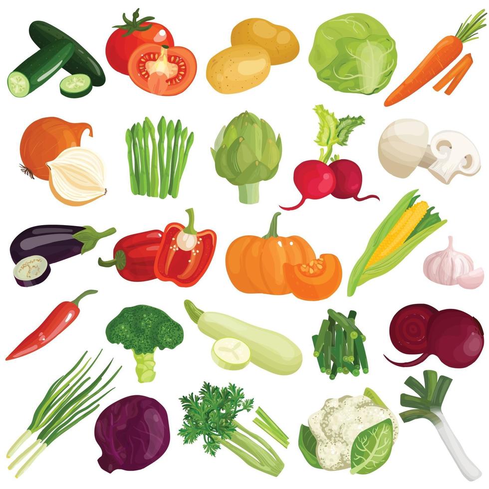 vegetables cartoon set vector