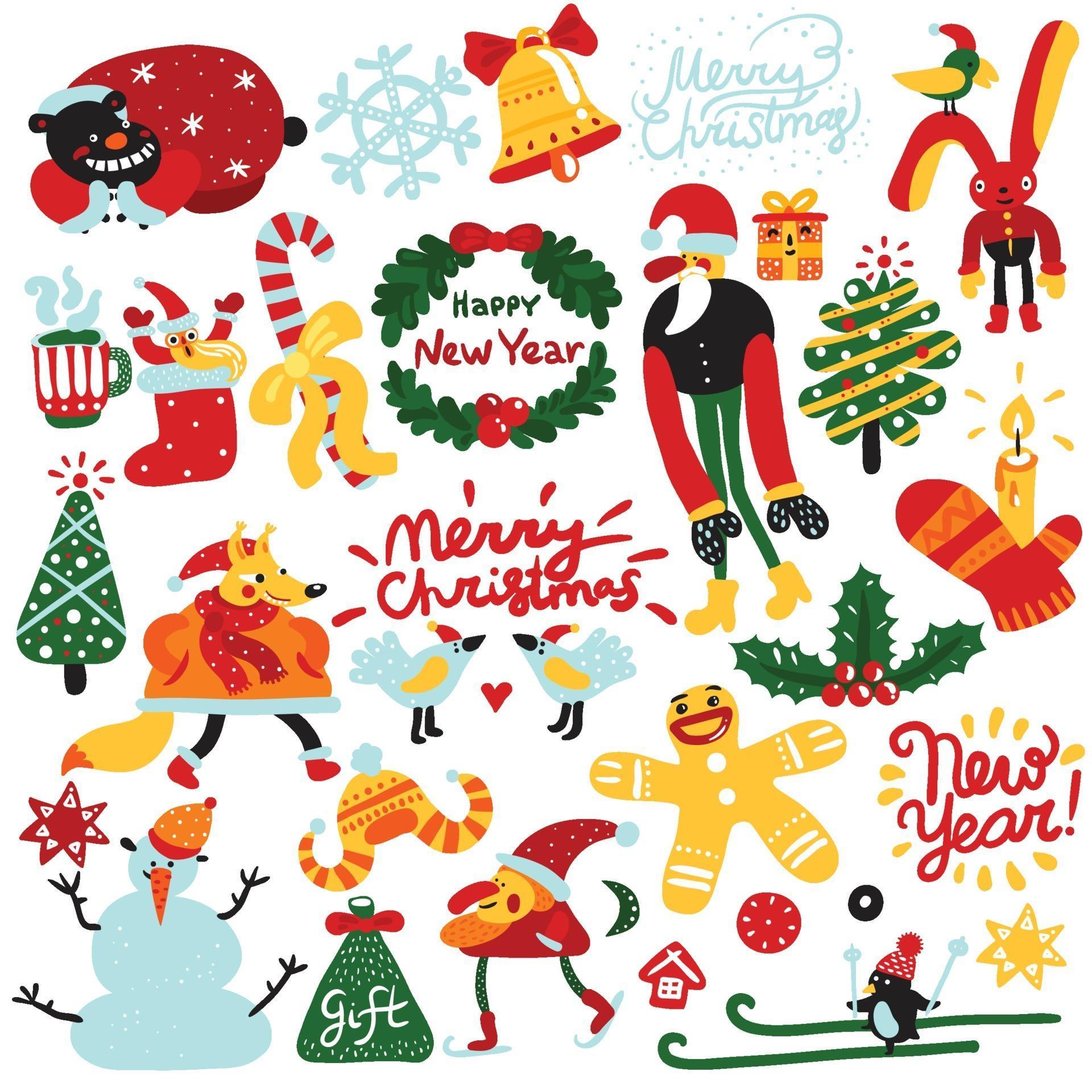 christmas happy new year set - Download Free Vectors, Clipart Graphics