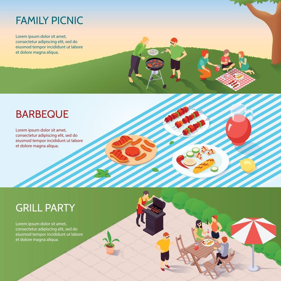 banners horizontales de picnic familiar vector