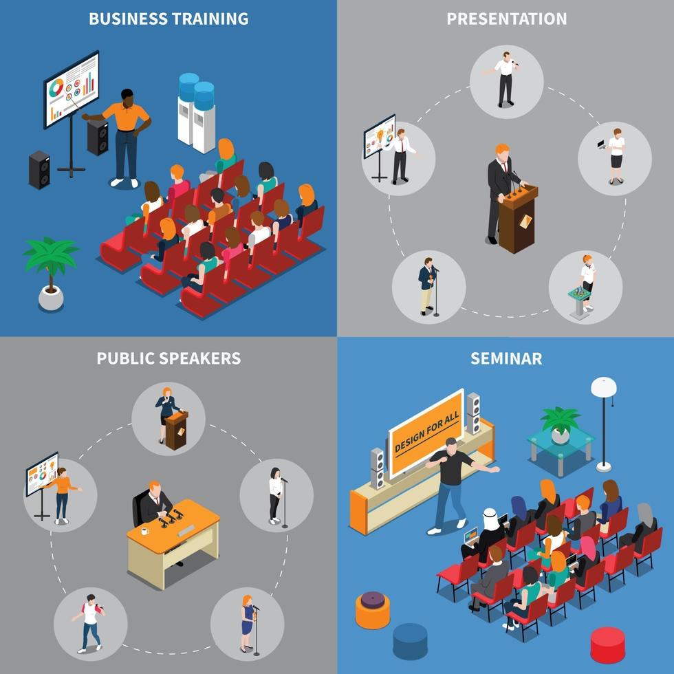 presentación de hablar en público personas isométricas 2x2 vector