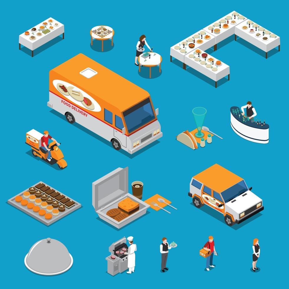 catering isometric set vector