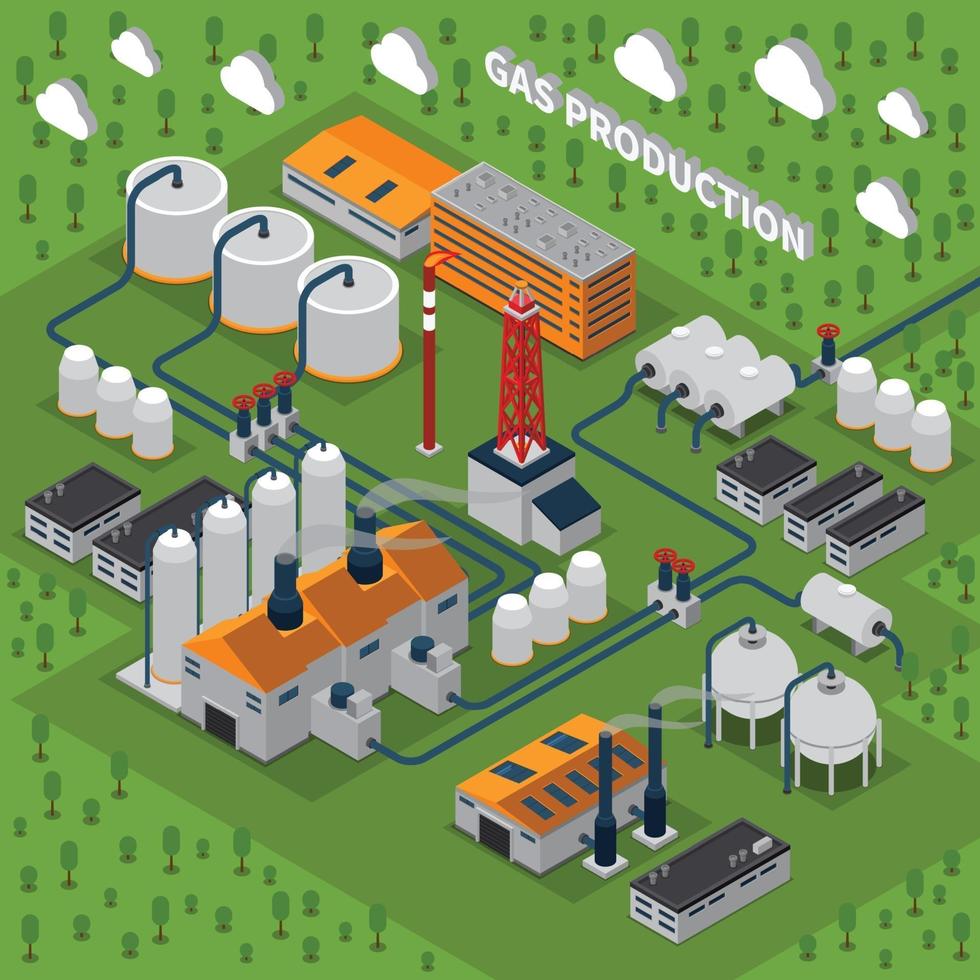 composición isométrica de la industria del gas de petróleo y petróleo vector