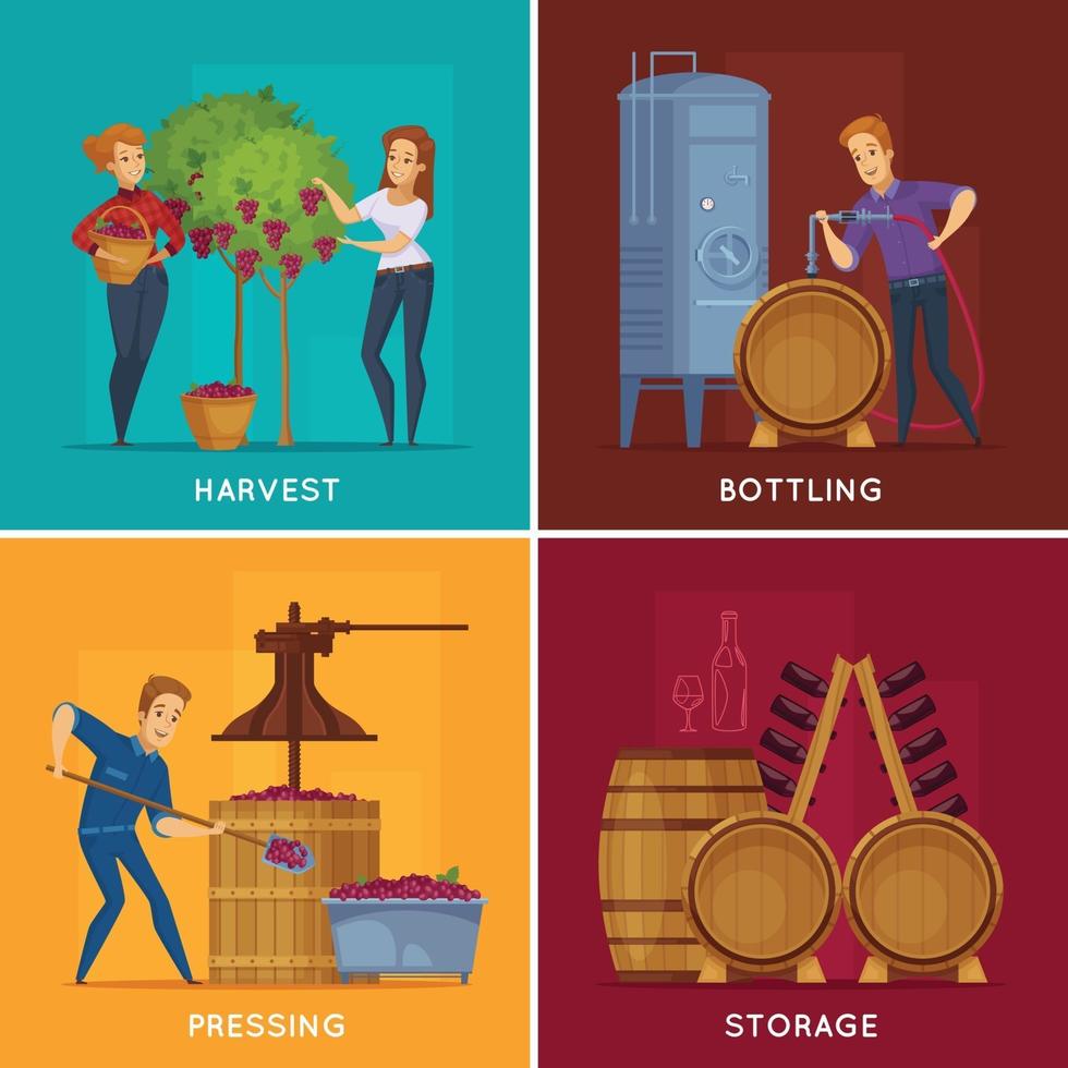 winery wine production cartoon 2x2 vector