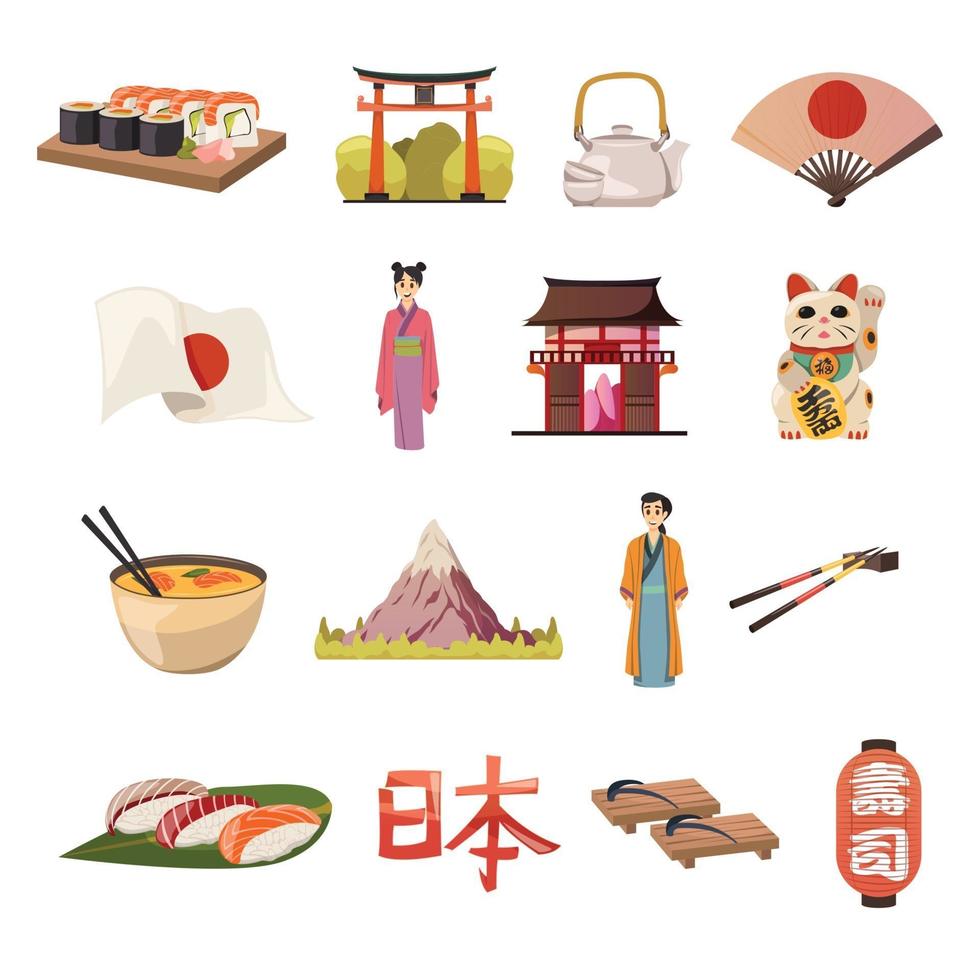 Japan orthogonal icons vector