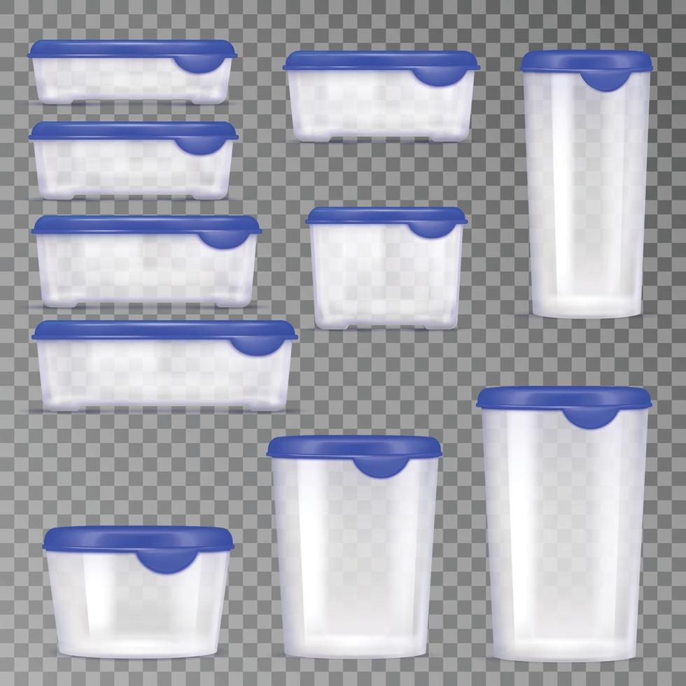 plastic food containers realistic set vector