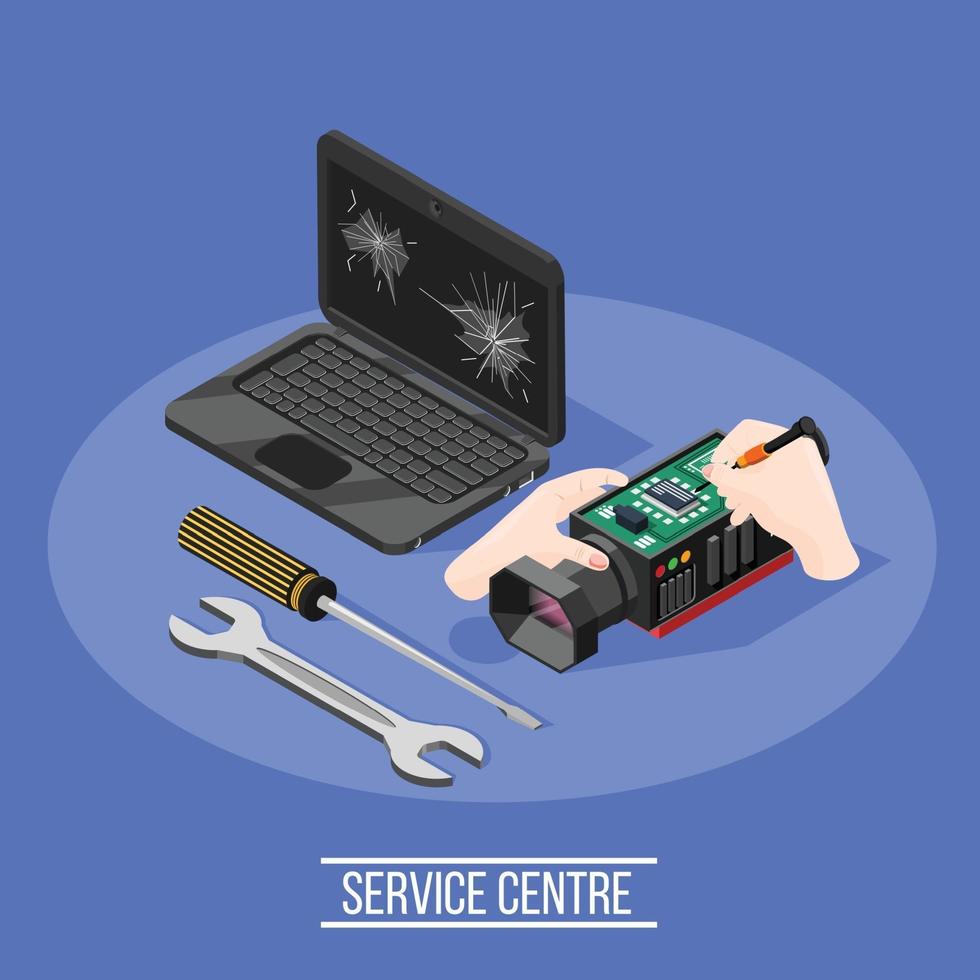 composición isométrica del centro de servicio vector