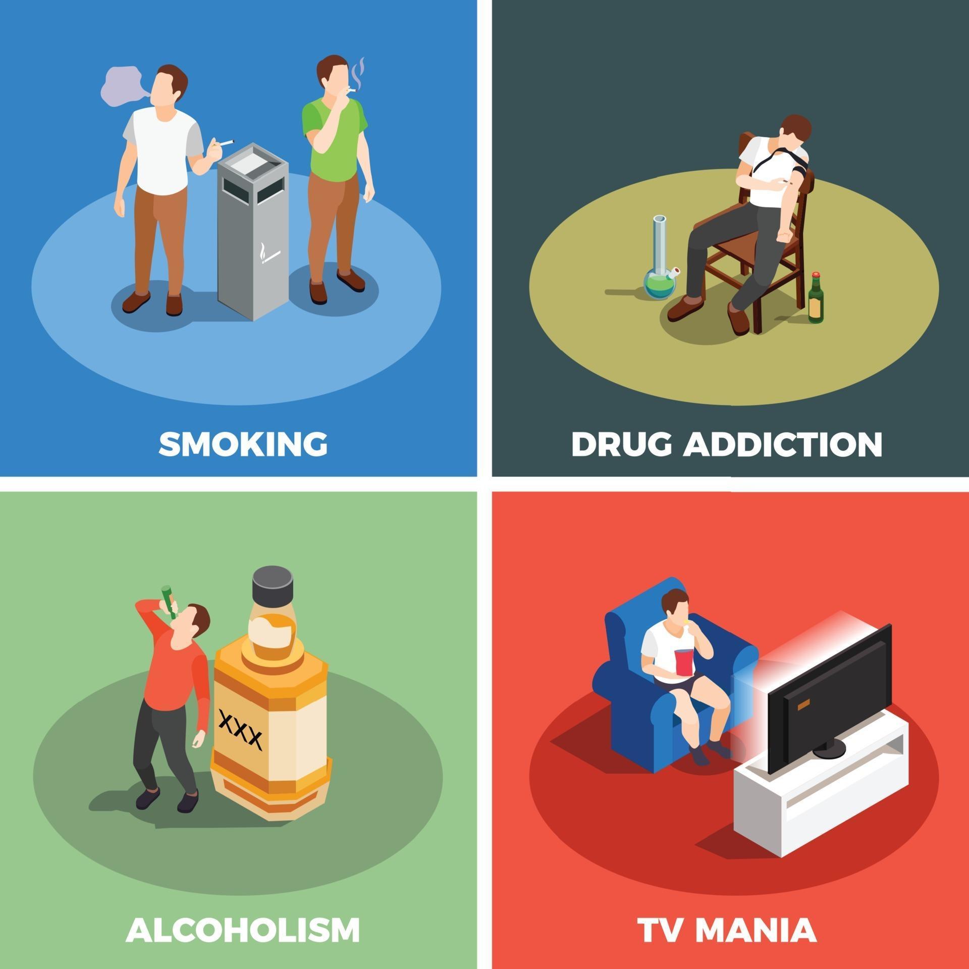 addictions bad habits drugs isometric 2x2 1992160 Vector Art at Vecteezy