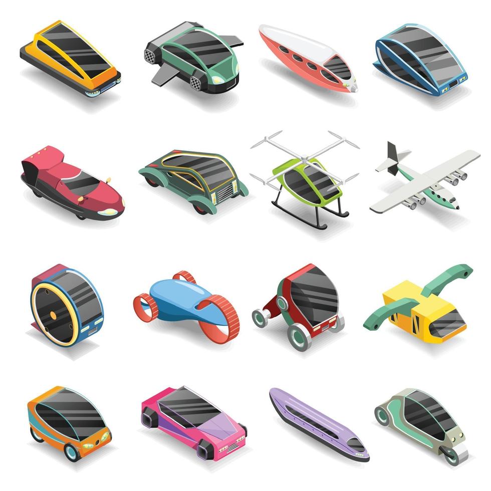 Future transport isometric icons vector