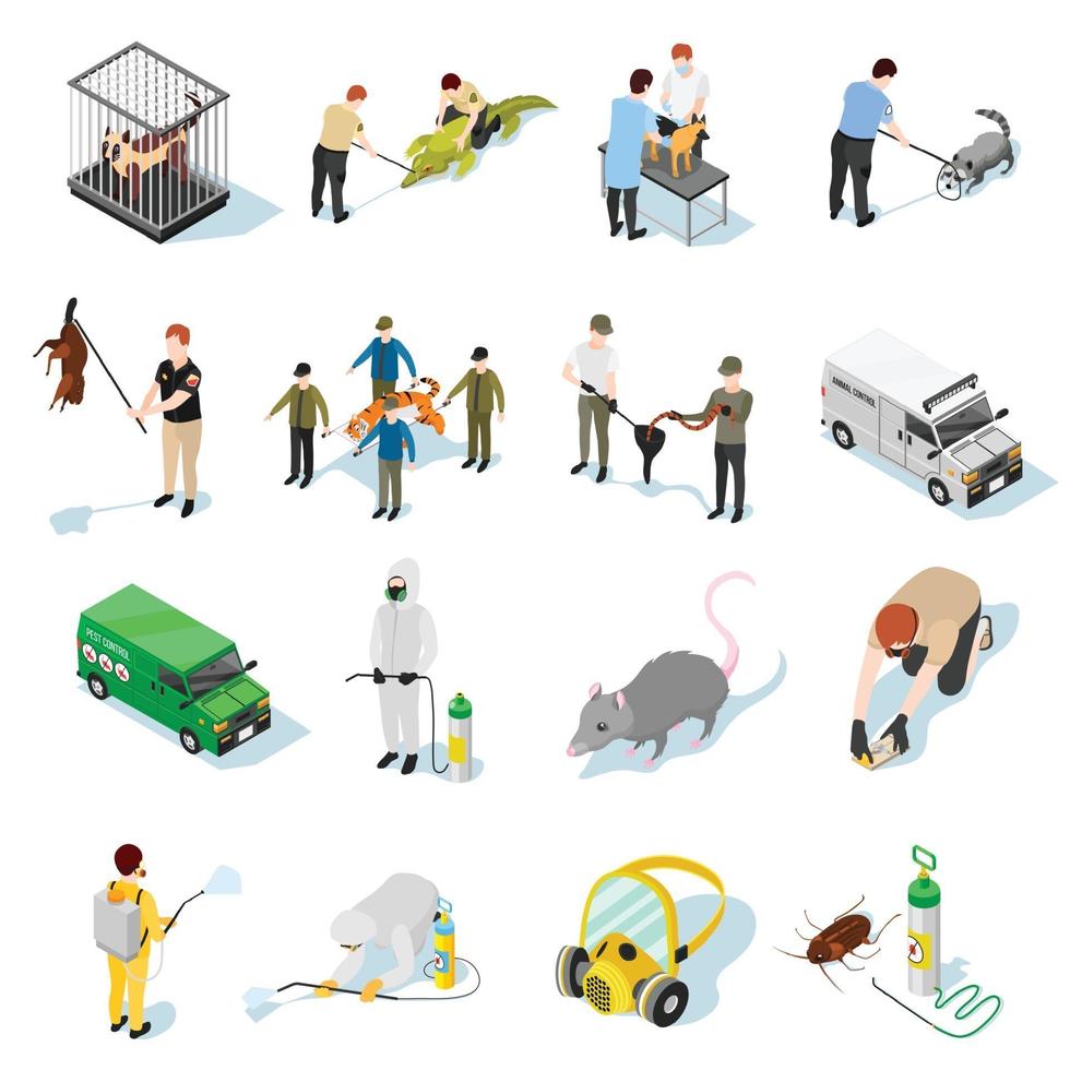 Pest control isometric icons vector