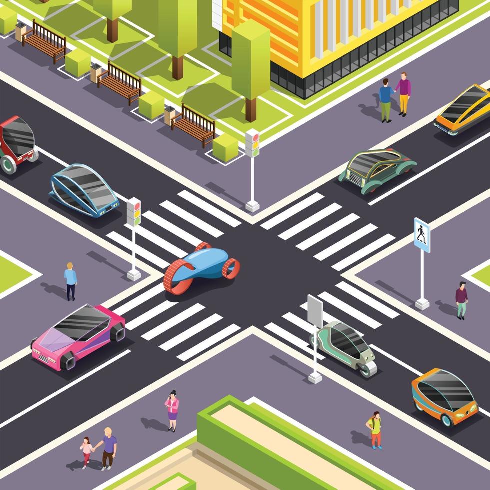 Future transport isometric street background vector