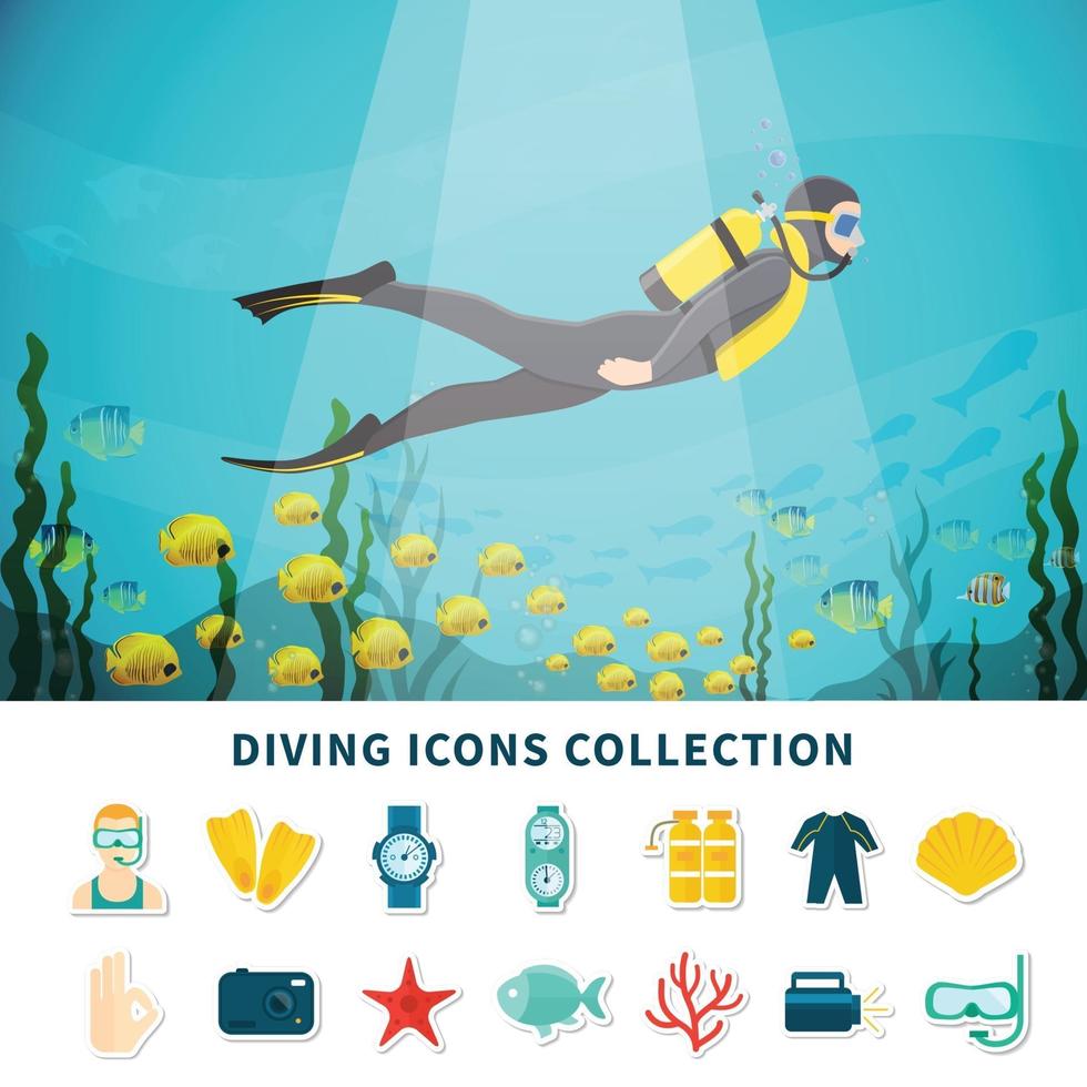 ilustración plana de buceo vector