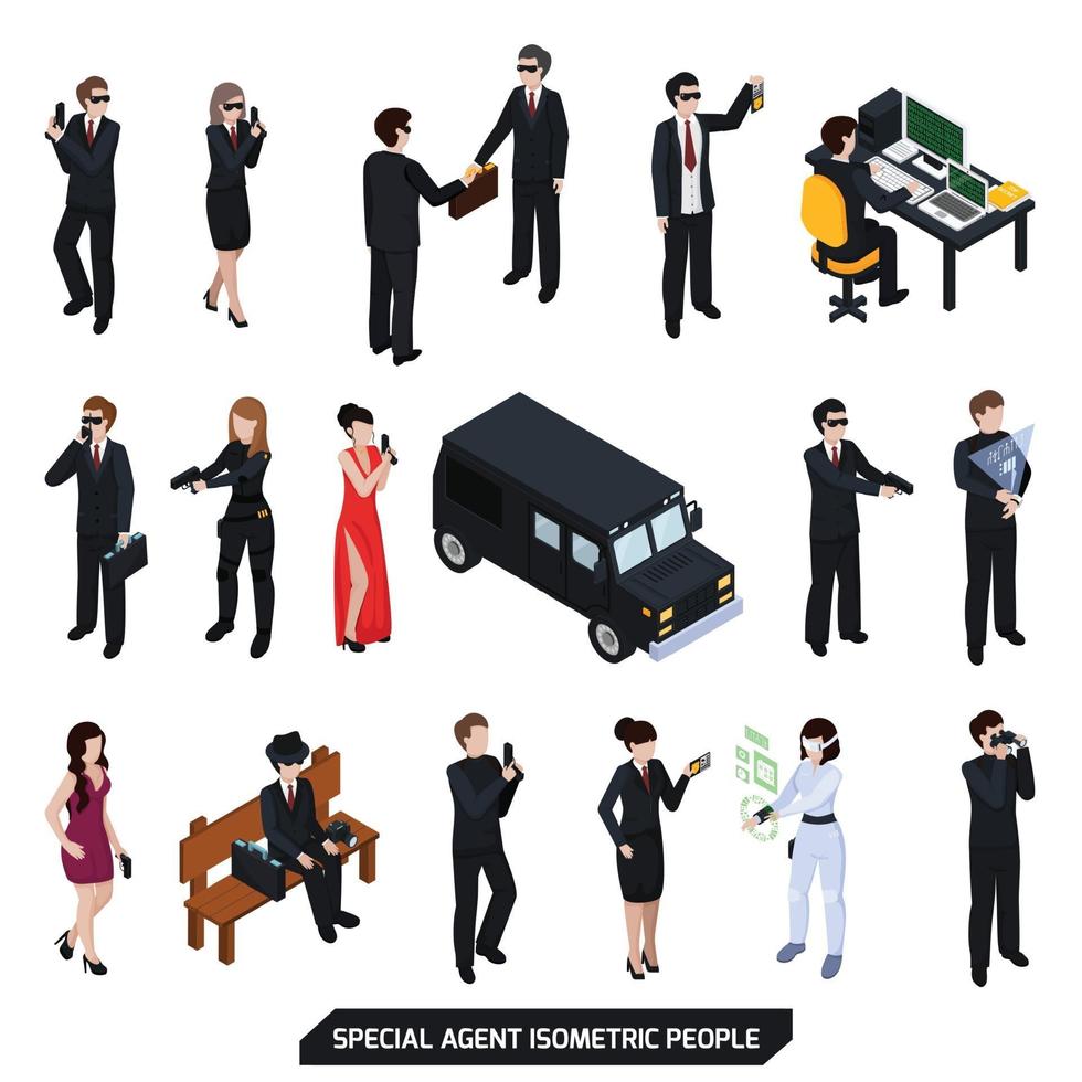 special agent spy isometric people vector