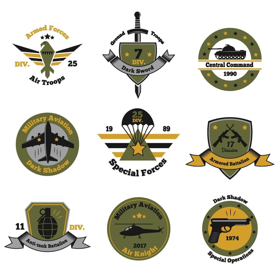 military emblems color set vector