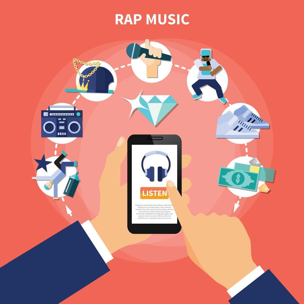 Rap music flat vector