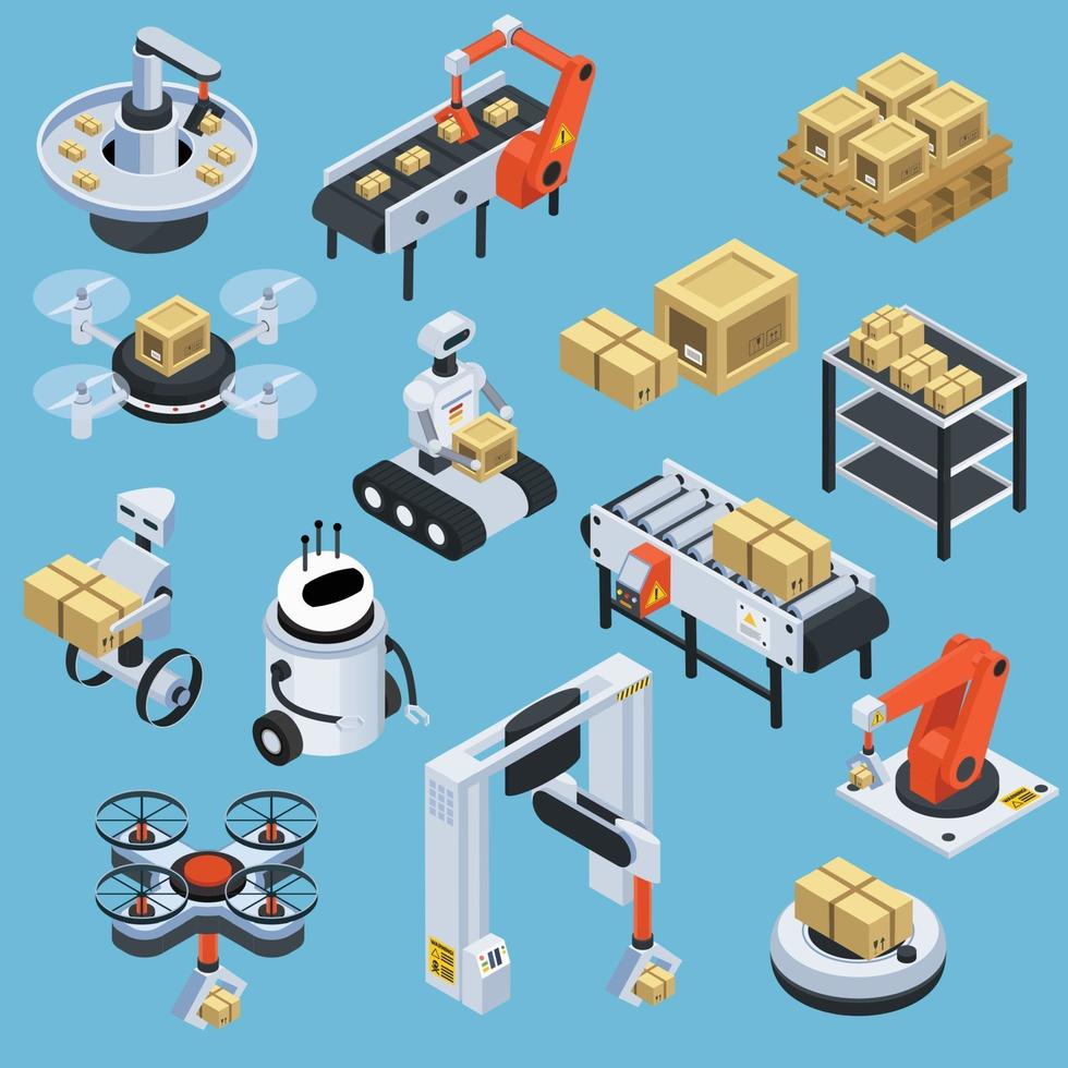 Automatic logistics and delivery isometric icons vector