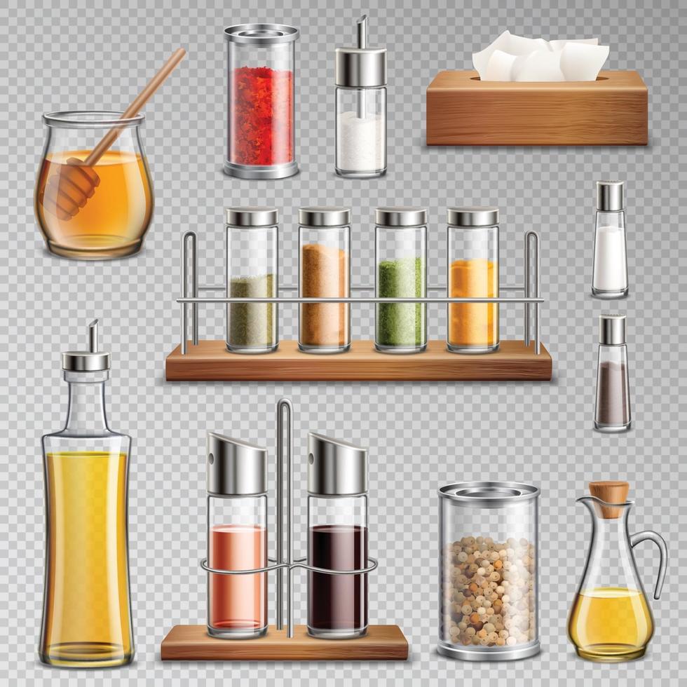 seasoning spice jars kitchen herbs cookery realistic set 1992408 Vector ...