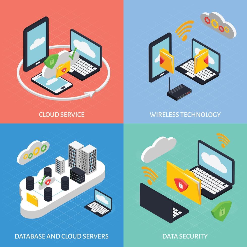 Cloud office icometric 2x2 vector