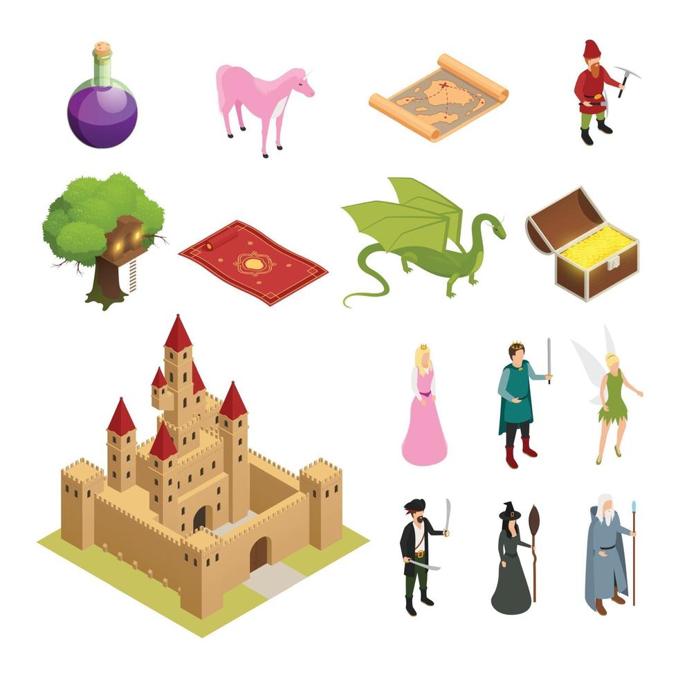 fairy tale isometric icons vector