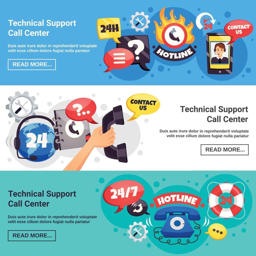 support call center horizontal banners vector