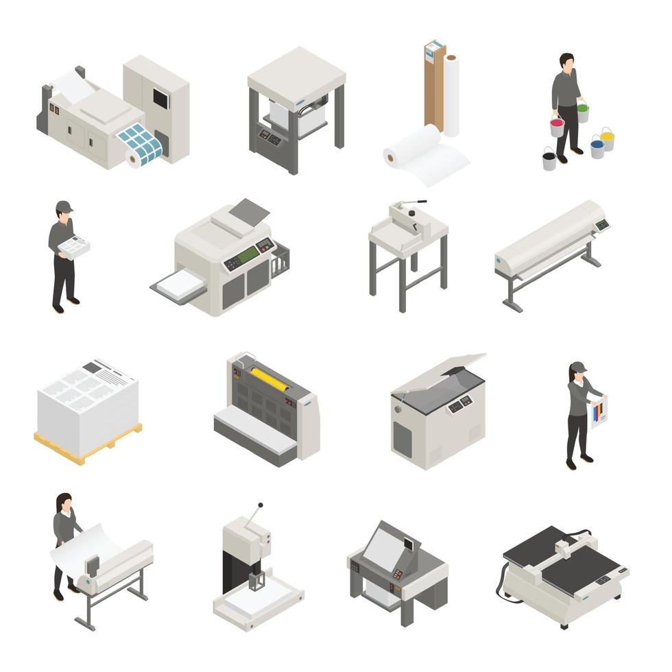 printing house polygraphy isometric set vector