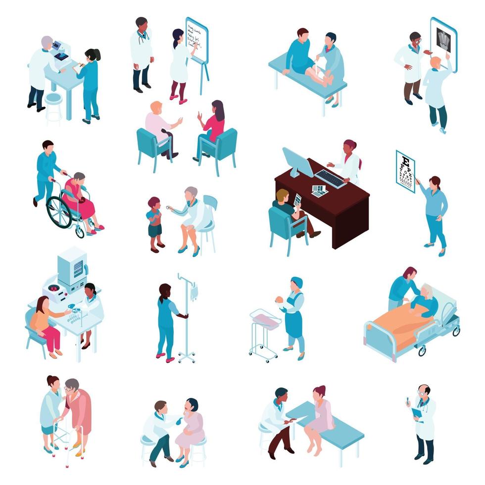 isometric doctors nurses set vector