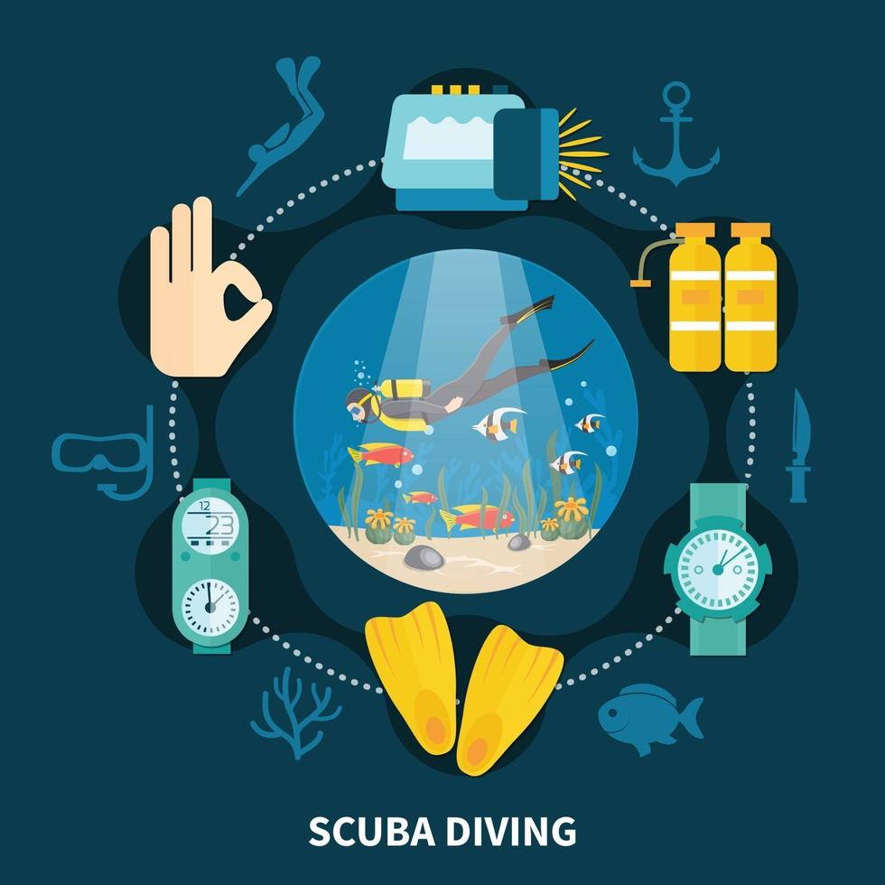 ilustración plana de buceo vector