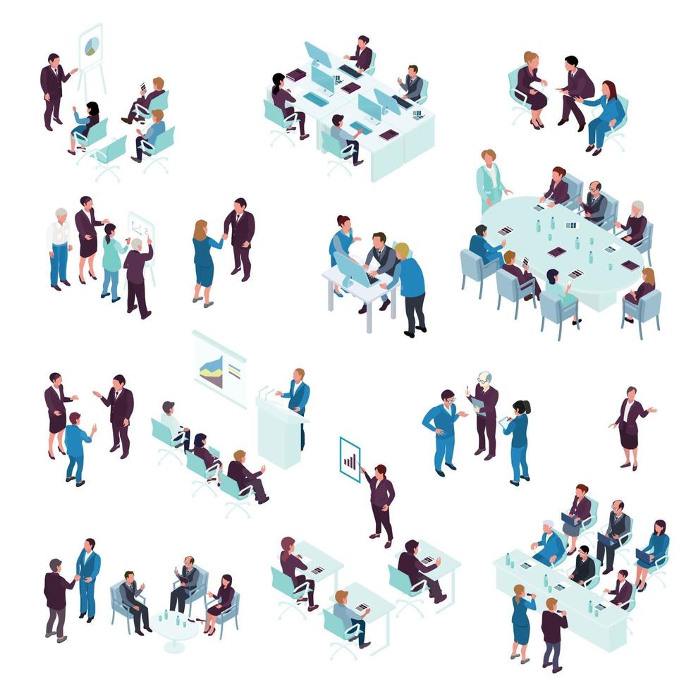 isometric business education coaching set vector