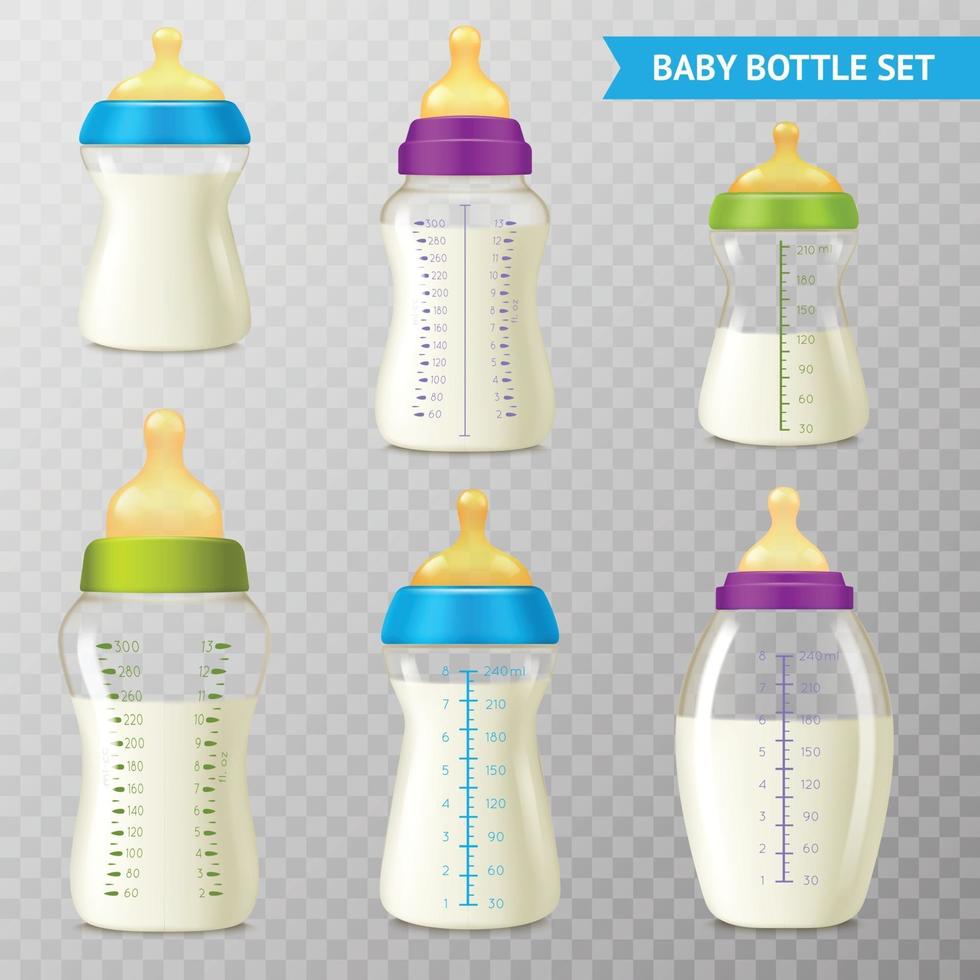 realistic baby bottle set vector