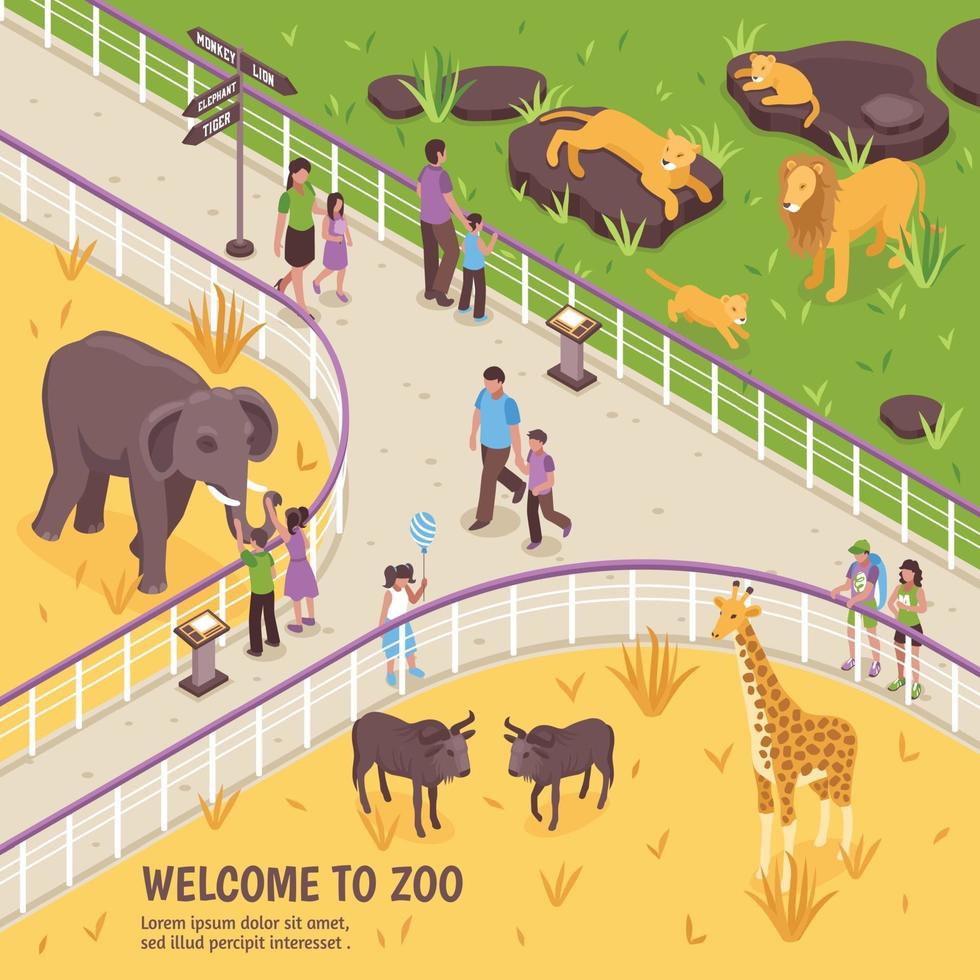 isometric zoo illustration vector