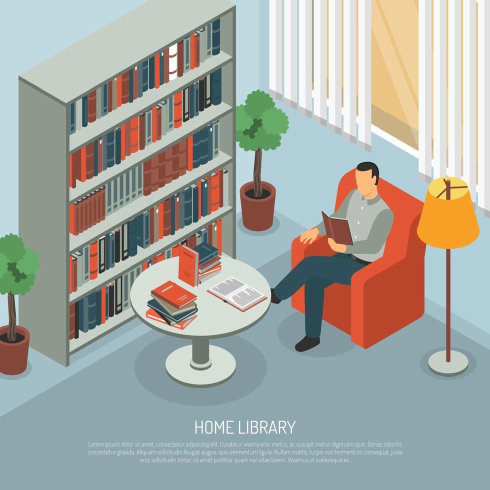 isometric book reading illustration vector