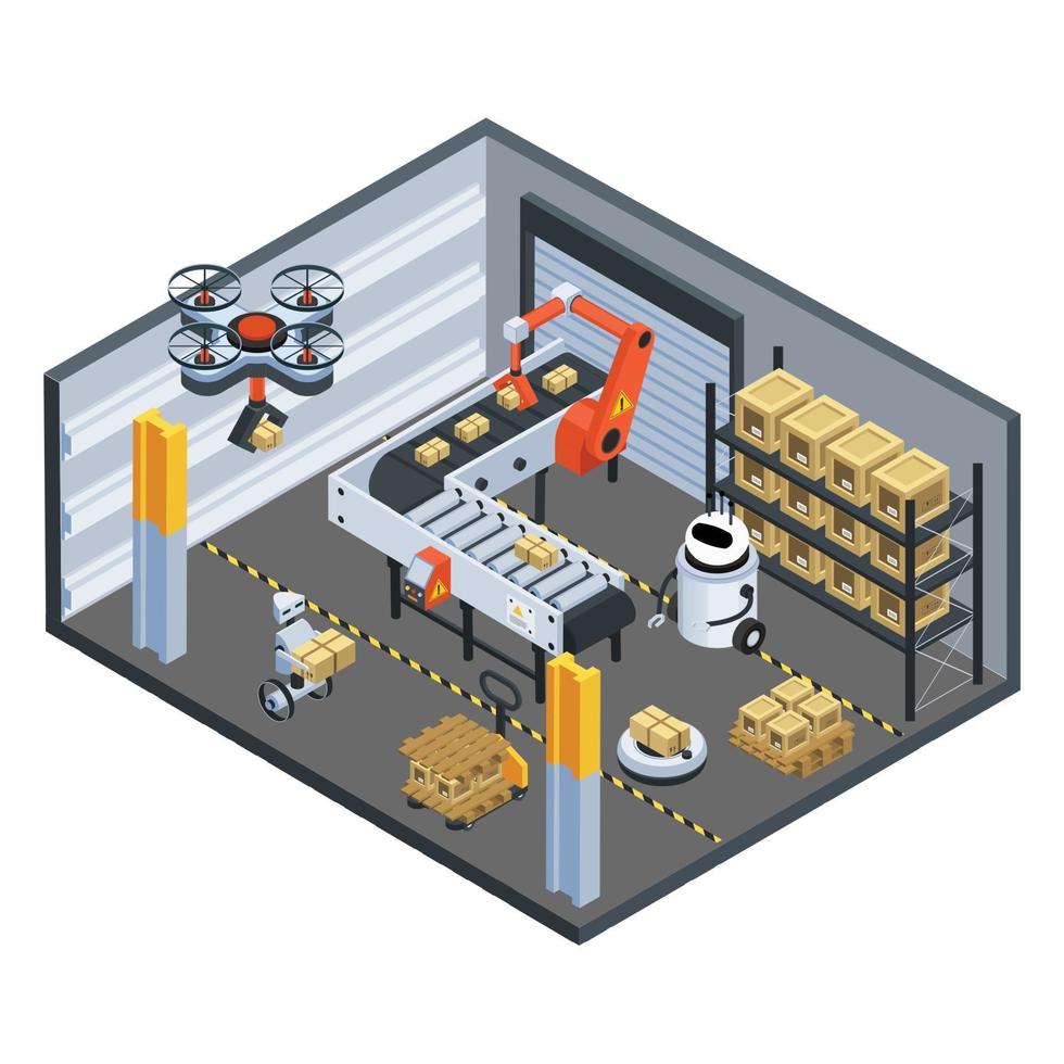 Fondo isométrico de logística y entrega automática. vector