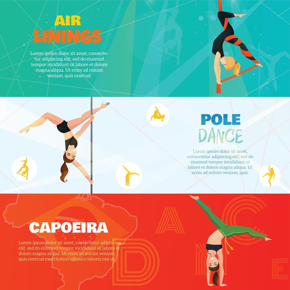 tipos modernos bailan pancartas horizontales vector