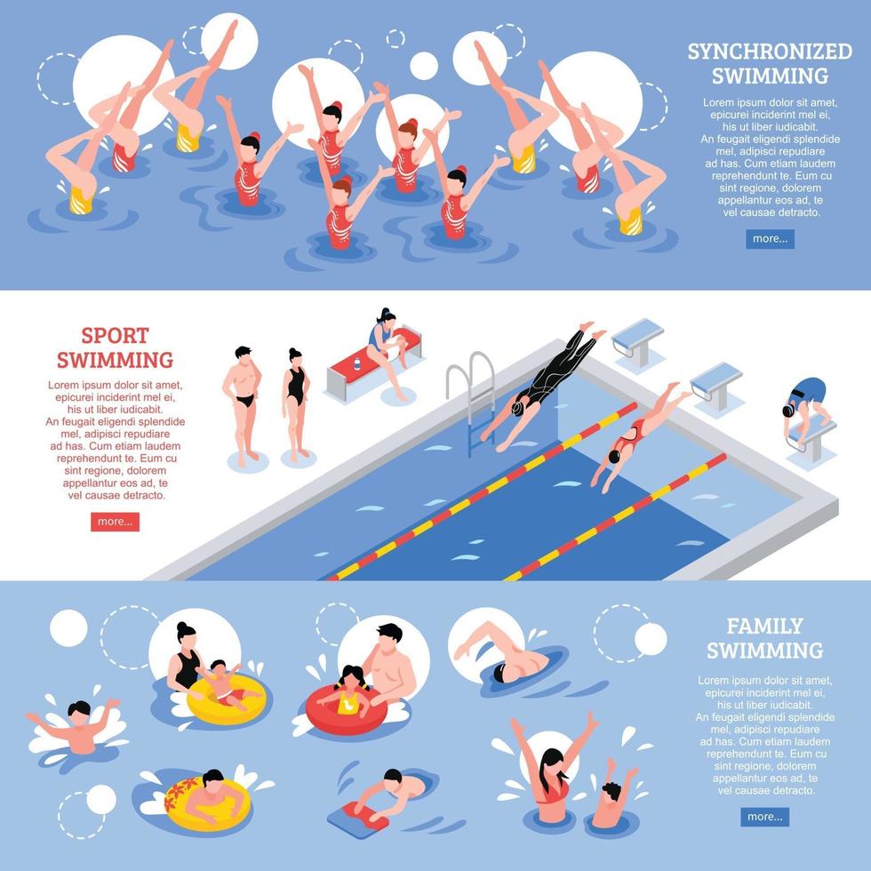 isometric swimming sport banners vector