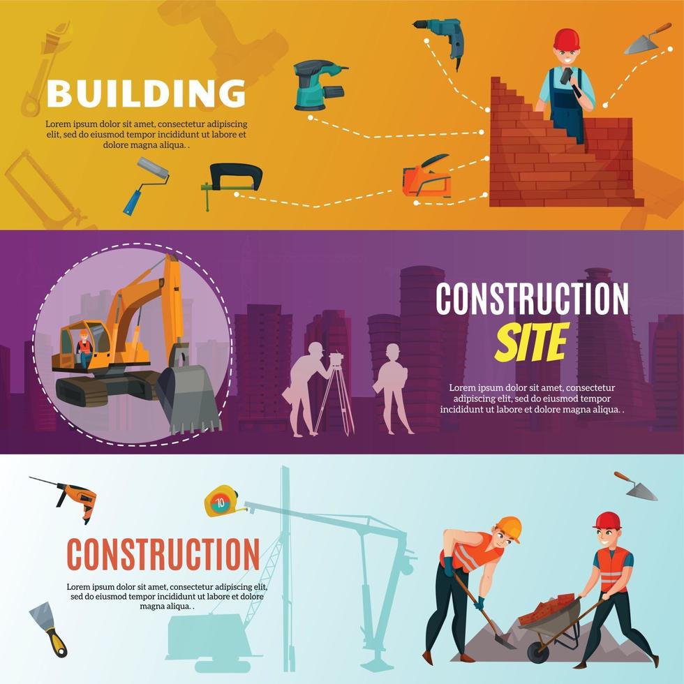 construction workers horizontal banners vector