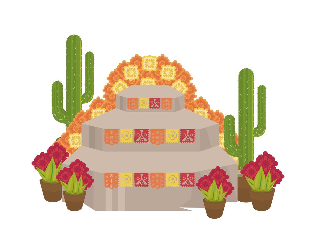 altar mexicano del dia de los muertos vector