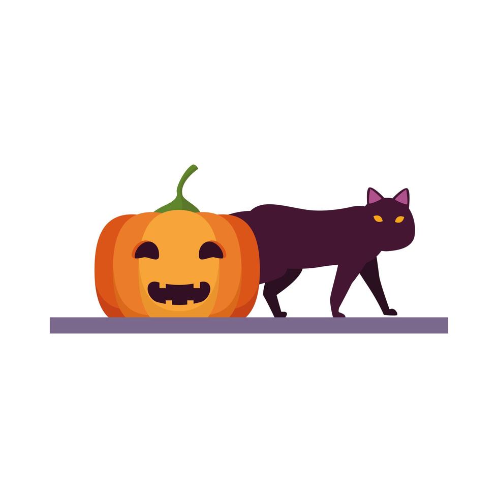 calabaza de halloween con gato negro vector