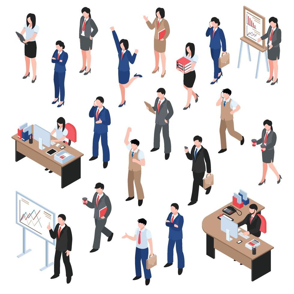 isometric business men women character set vector