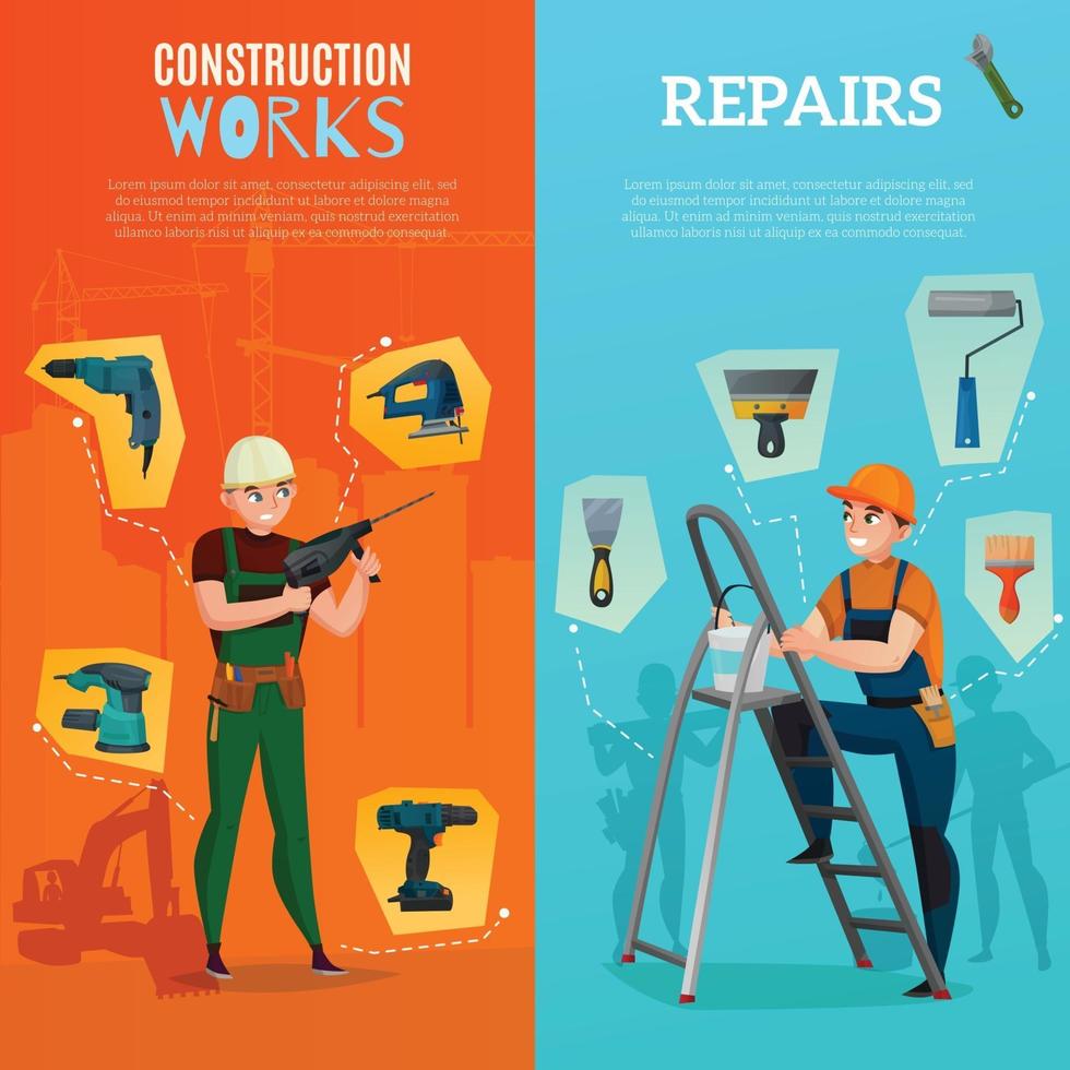 construction workers vertical banners vector