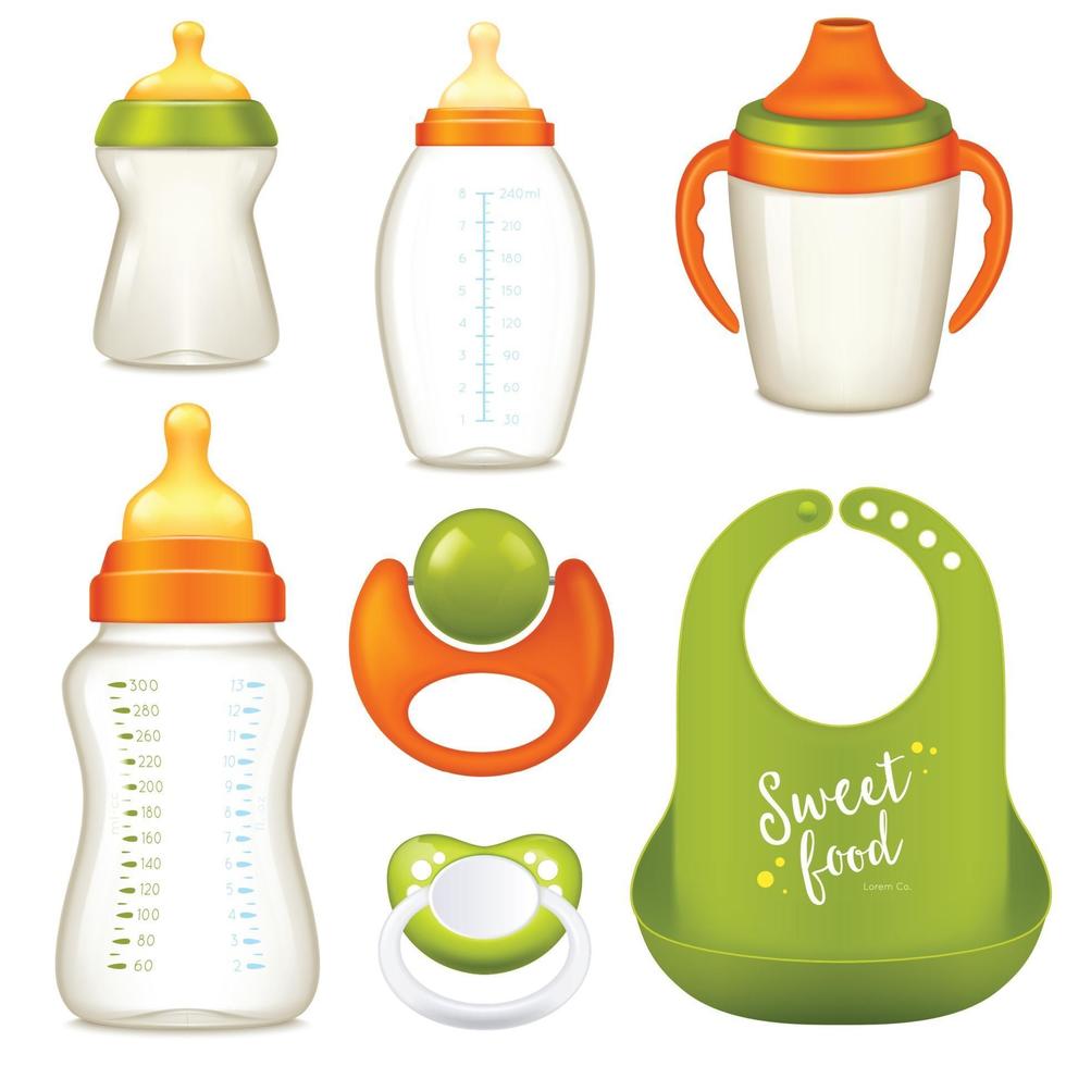 realistic baby bottle milk set vector