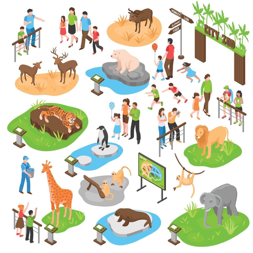 isometric zoo big set vector