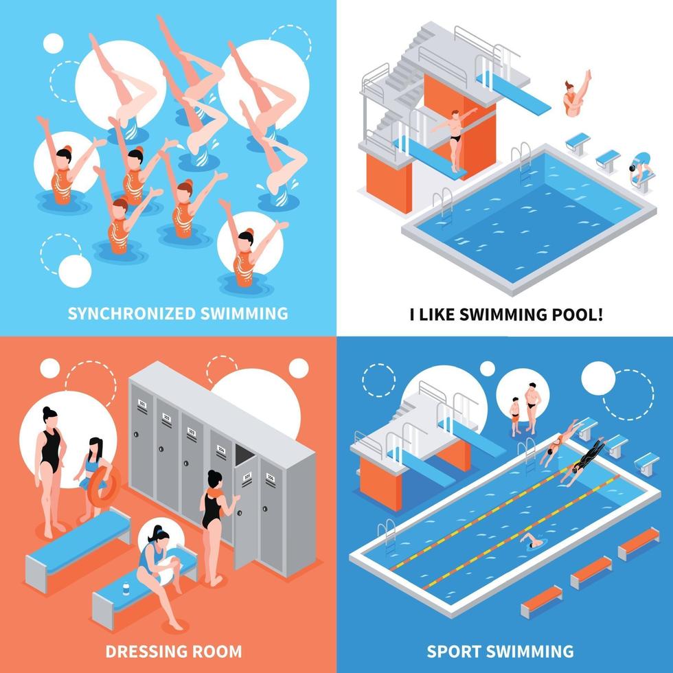 isometric swimming pool design concept vector