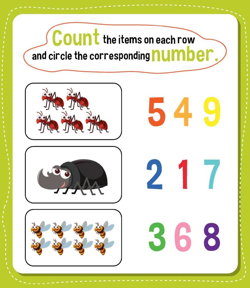 Math count number worksheet vector