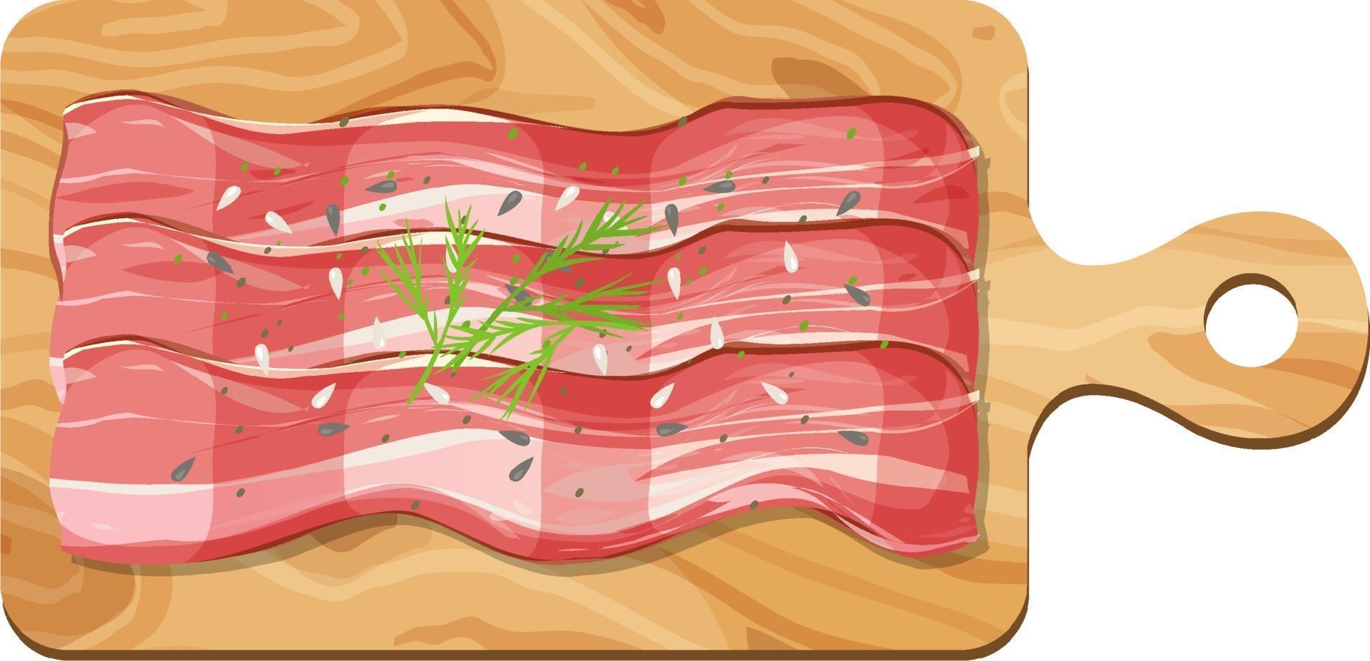 tocino en una tabla de cortar de madera aislada vector