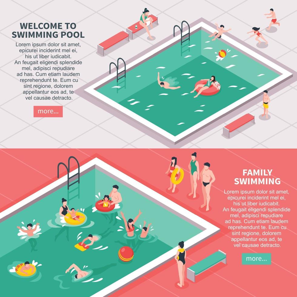 isometric swimming pool banners vector