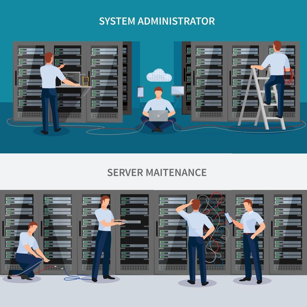 network engineer IT administrator compositions flat vector