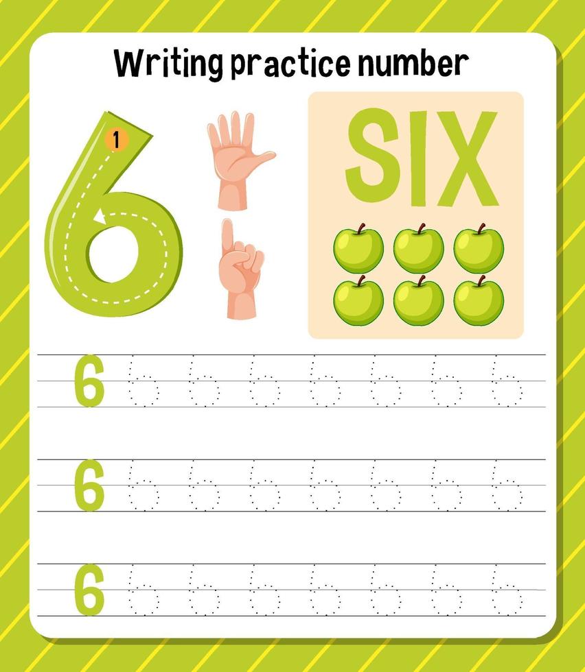 Writing practice number 6 worksheet vector