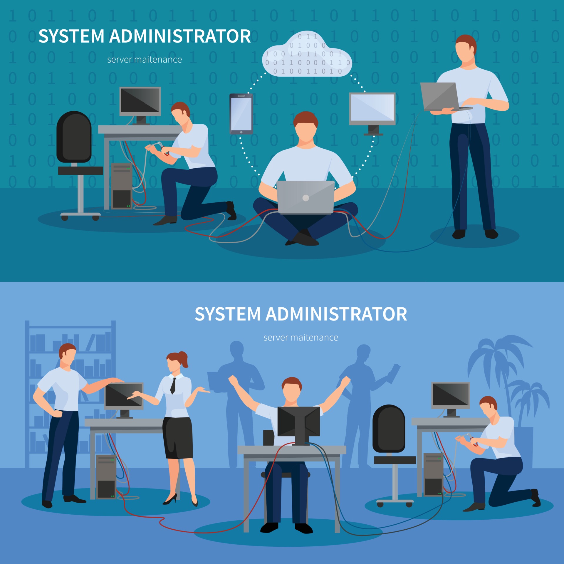 network engineer IT administrator compositions flat 1992806 Vector Art
