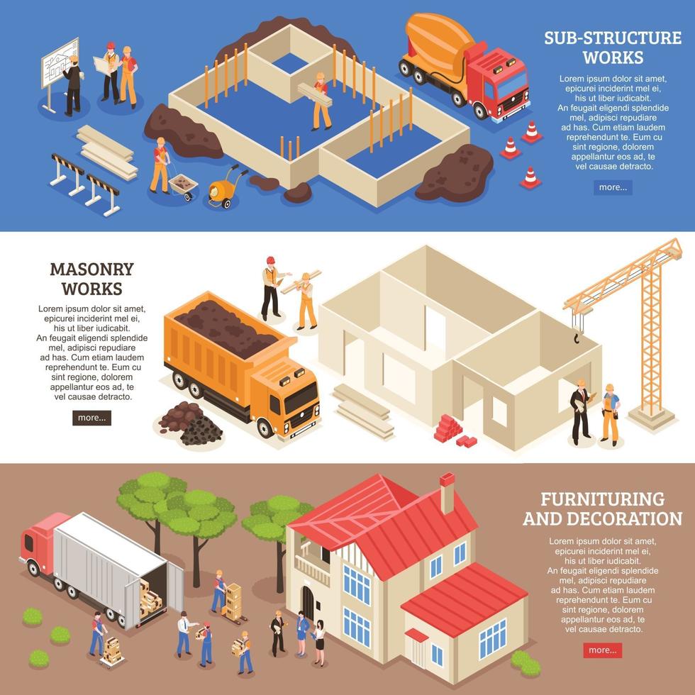 isometric building banners vector
